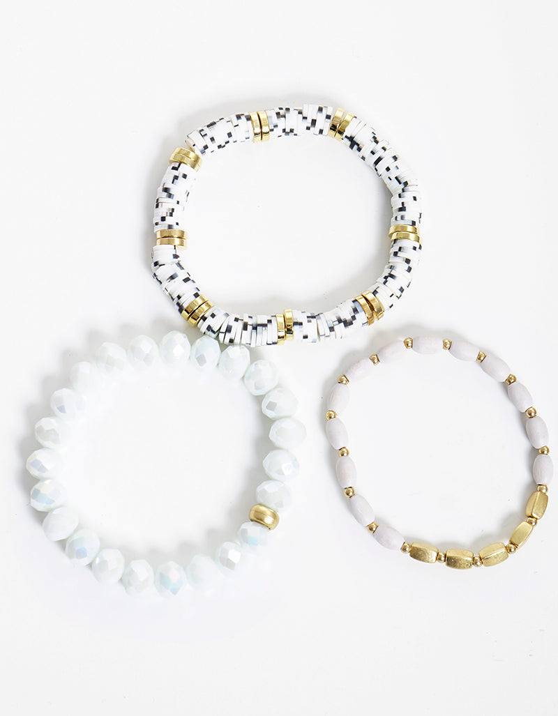 Set Of 3 Multi Bead Stretch Stackable Bracelet