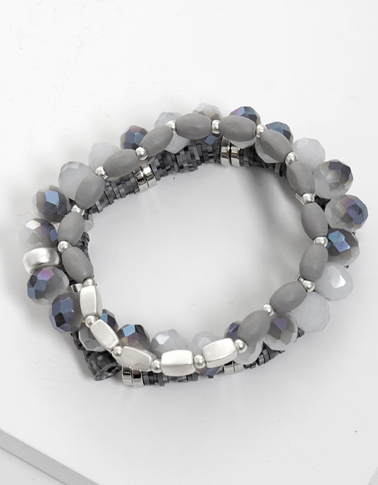 Set Of 3 Multi Bead Stretch Stackable Bracelet