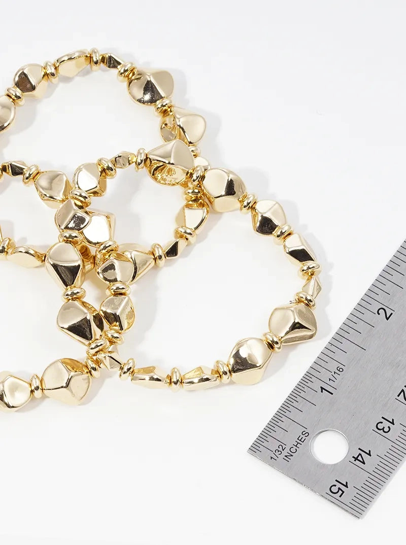 Set Of 3 Organic Shaped Metallic Bead Stretch Stackable Bracelet