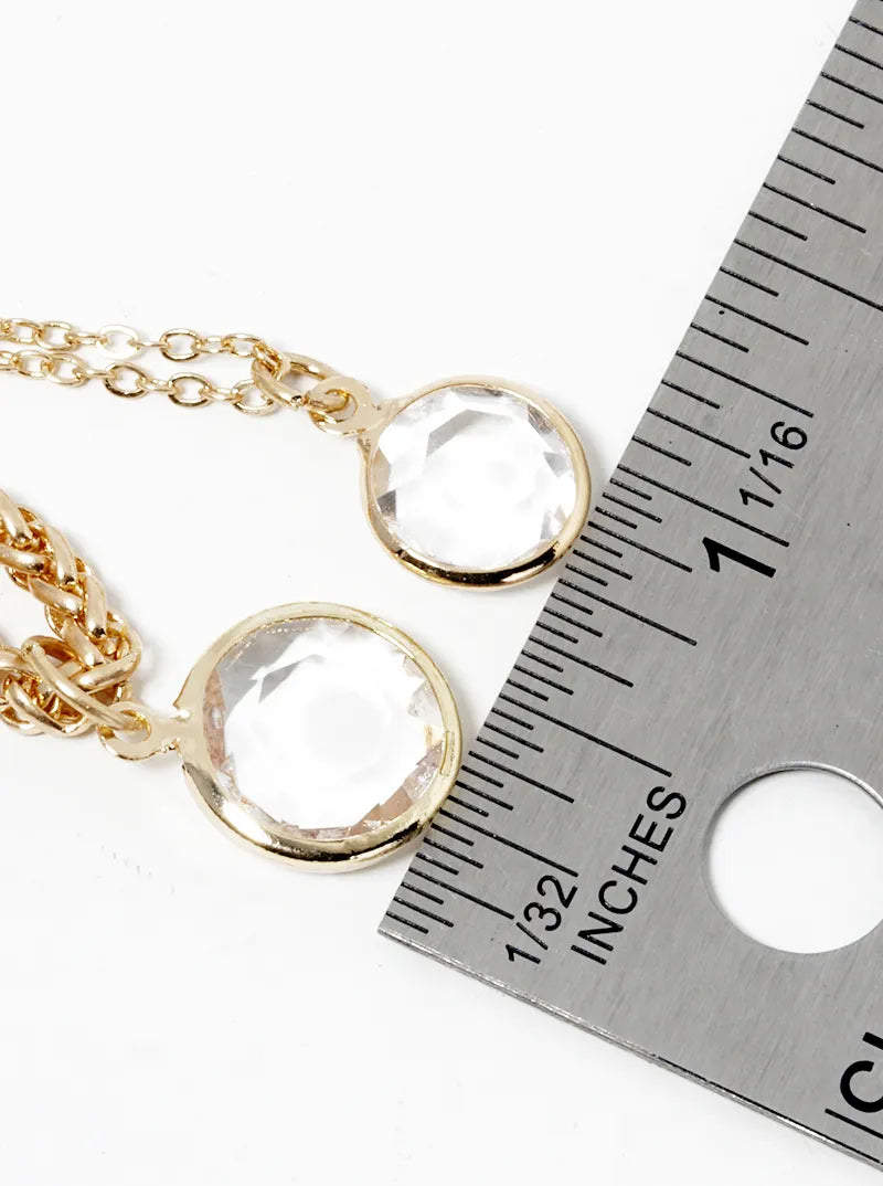 Set Of 3 Round Crystal Pendant Layered Multi Chain Necklace
