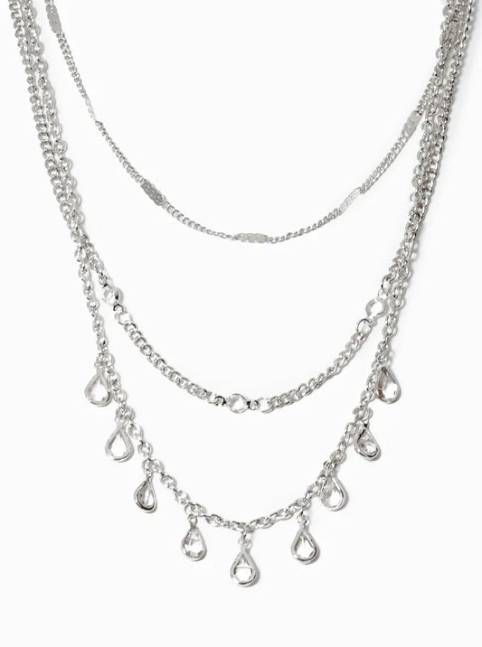 Set Of 3 Teardrop Crystal Charms Drop Layered Necklace