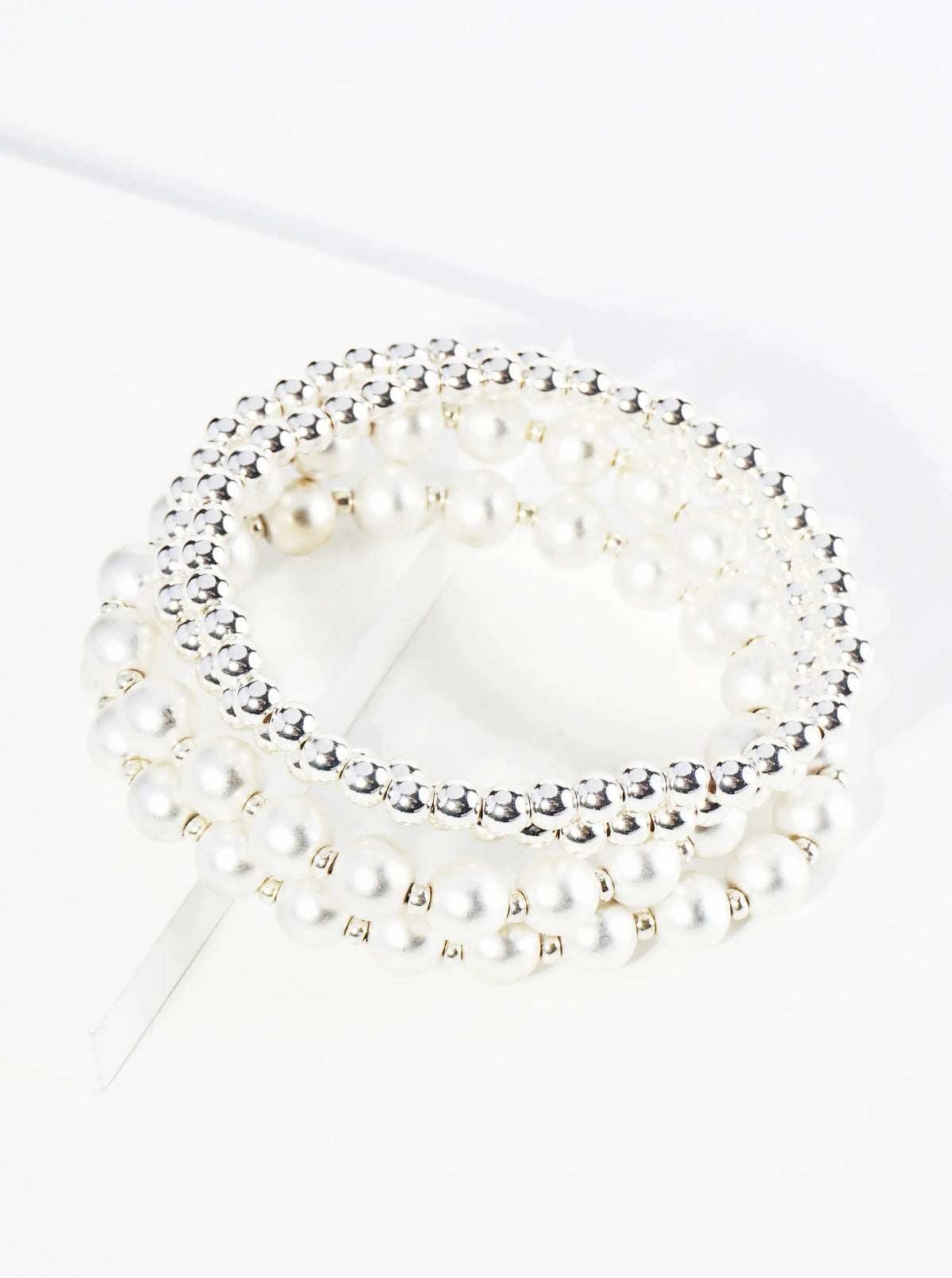 Set Of 4 3mm 5mm Metallic Ball Beads Stackable Stretch Bracelet