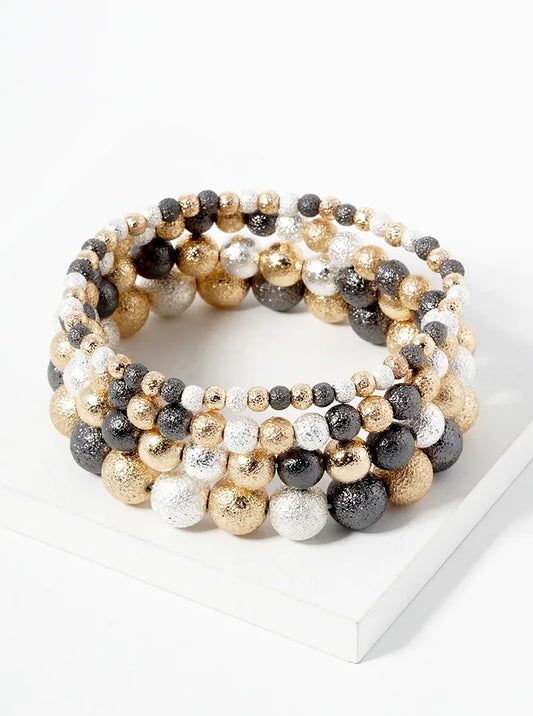 Set Of 4 4-10mm Textured Beads Stretch Stackable Bracelet