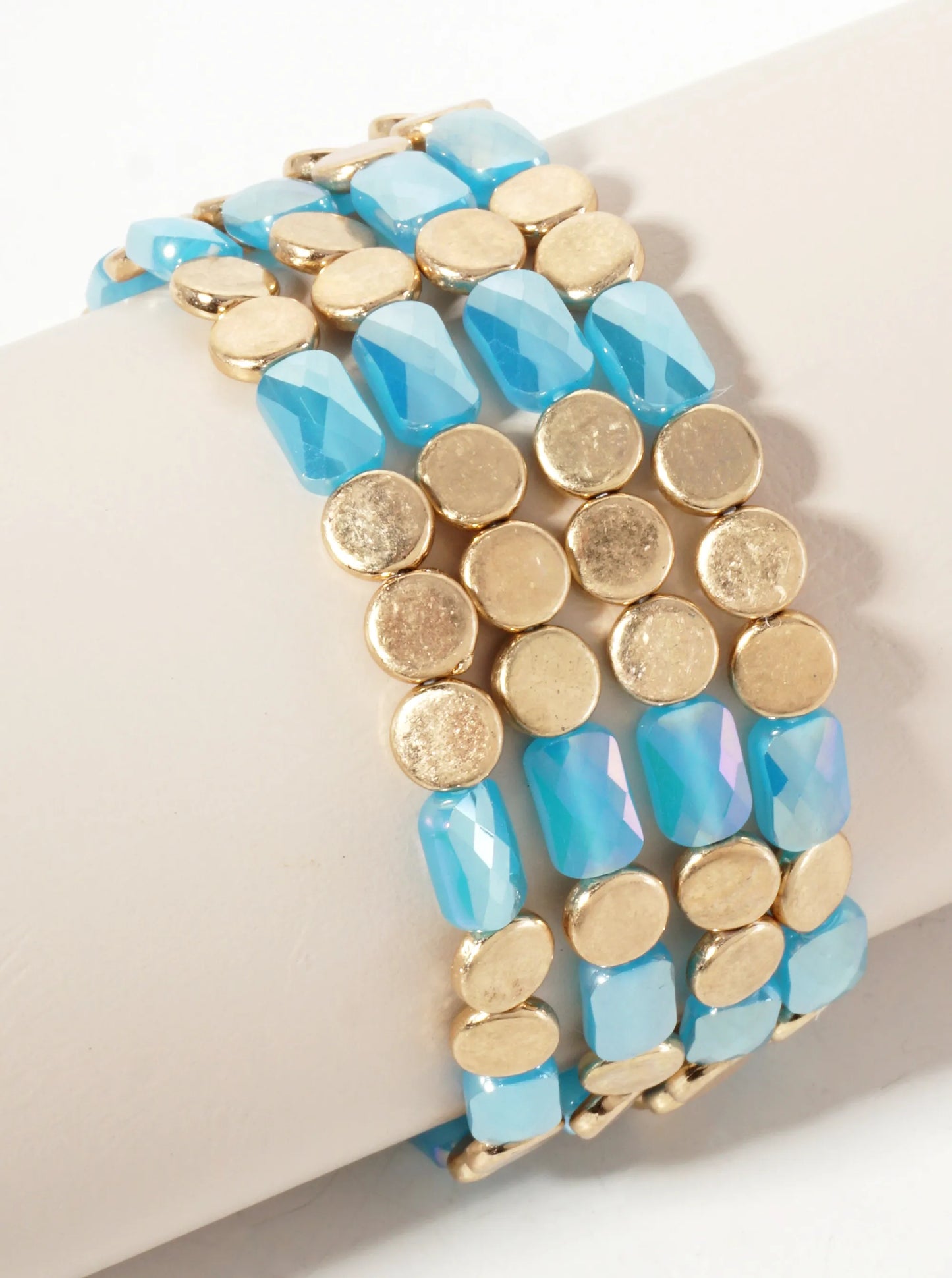 Set-of-4 Faceted Glass-Beads And Metallic Beads Stackable Stretch Bracelet
