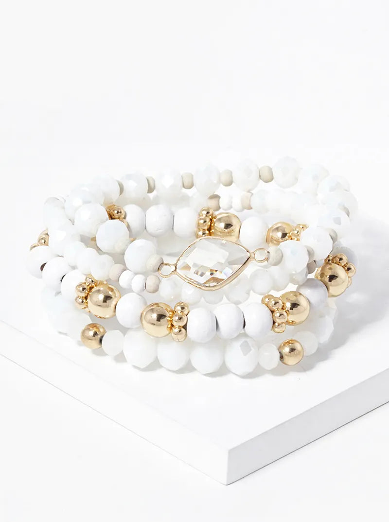 Set Of 4 Multi Beaded Stackable Stretch Bracelet