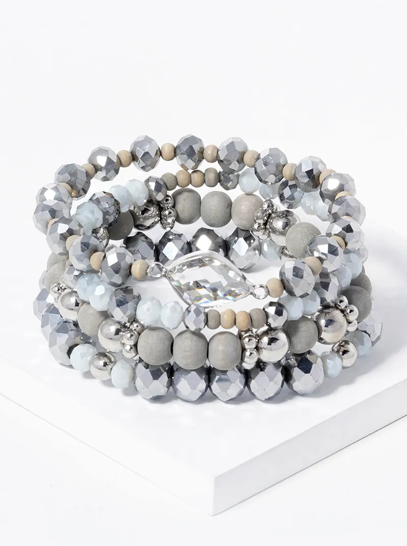 Set Of 4 Multi Beaded Stackable Stretch Bracelet
