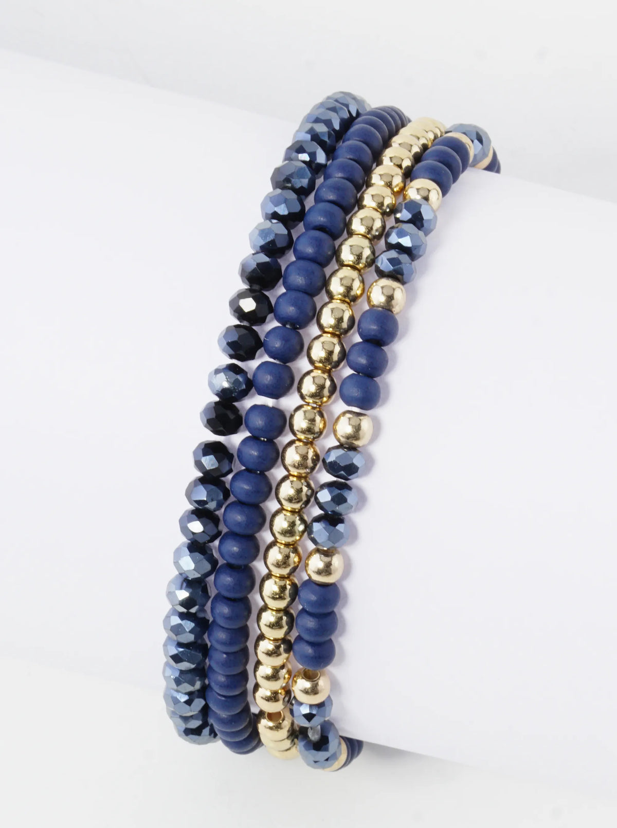 Set Of 4 Multi Beads Stackable Stretch Bracelet