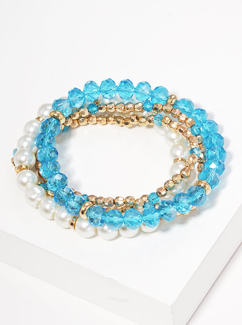 Set Of 4 Multi Glass Bead Stretch Stackable Bracelet