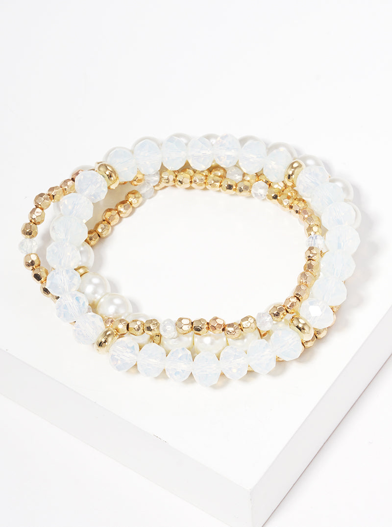 Set Of 4 Multi Glass Bead Stretch Stackable Bracelet