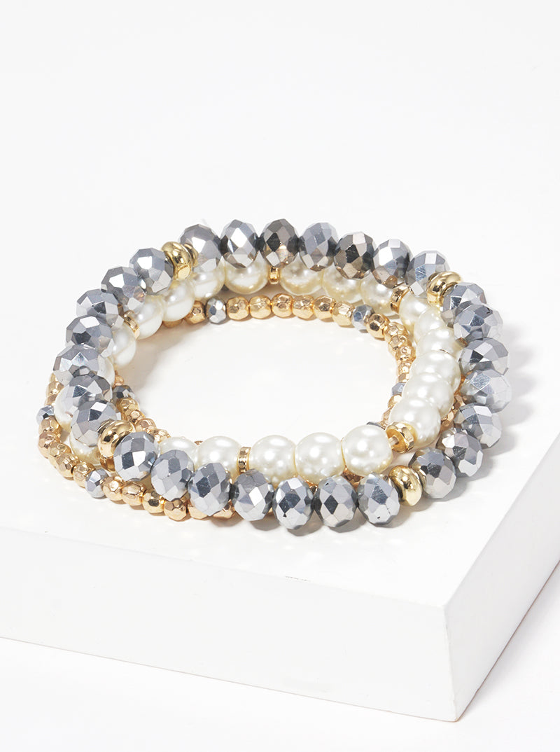 Set Of 4 Multi Glass Bead Stretch Stackable Bracelet