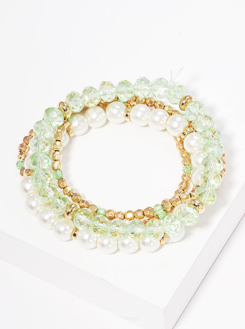 Set Of 4 Multi Glass Bead Stretch Stackable Bracelet