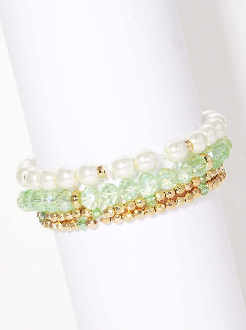 Set Of 4 Multi Glass Bead Stretch Stackable Bracelet