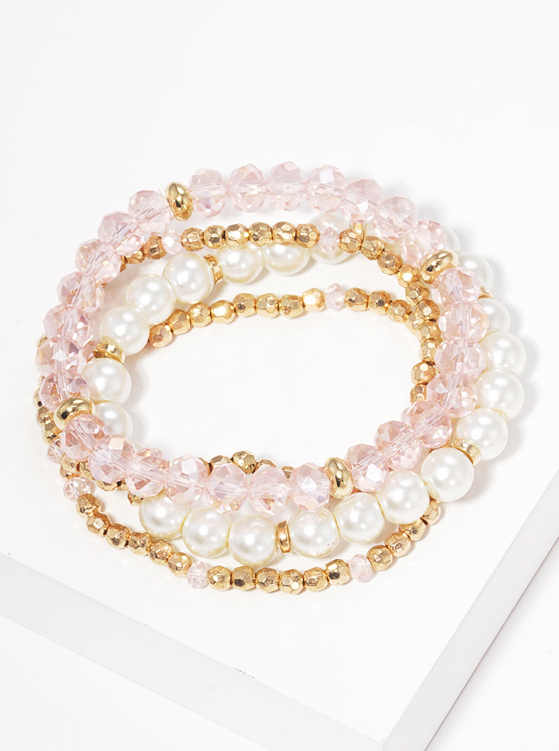 Set Of 4 Multi Glass Bead Stretch Stackable Bracelet