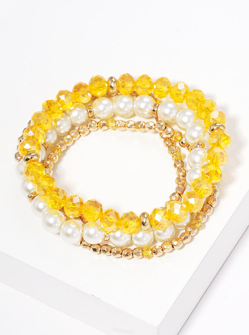 Set Of 4 Multi Glass Bead Stretch Stackable Bracelet