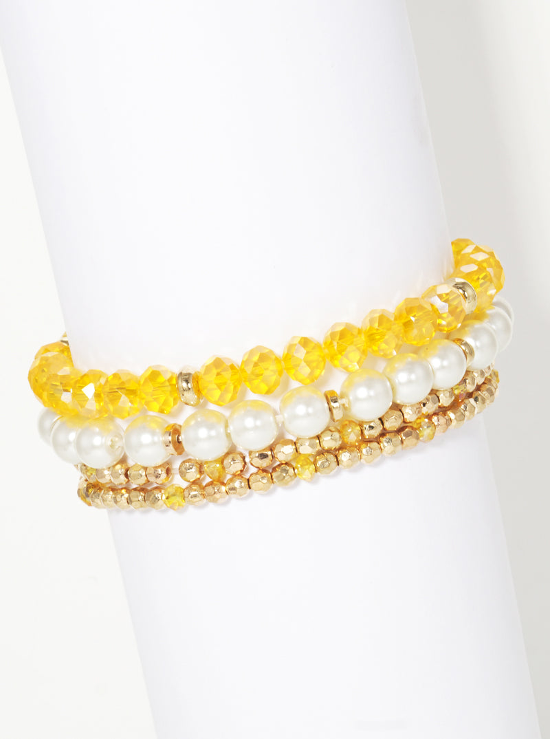 Set Of 4 Multi Glass Bead Stretch Stackable Bracelet