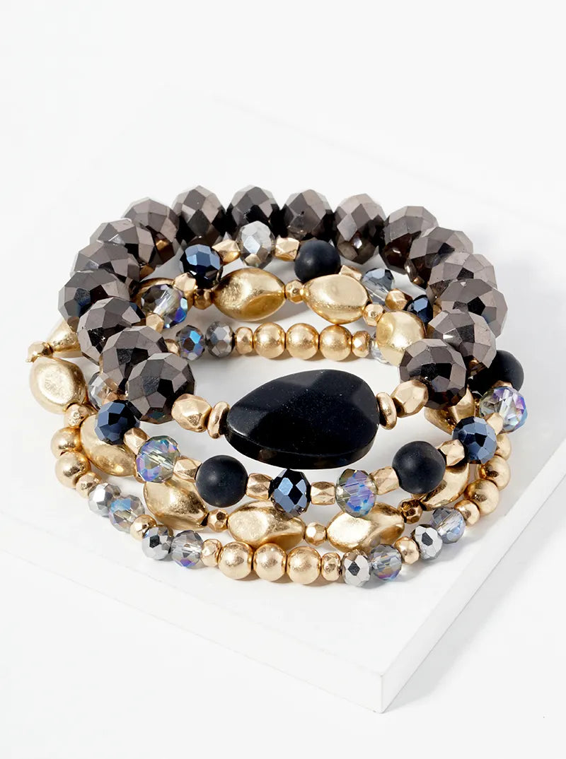 Set Of 4 Semi-Precious Multi Beads Stretch Stackable Bracelet