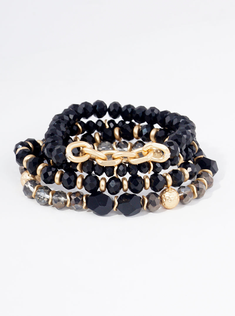 Set Of 4 Faceted Glass Beads Link Chain Stackable Stretch Bracelet