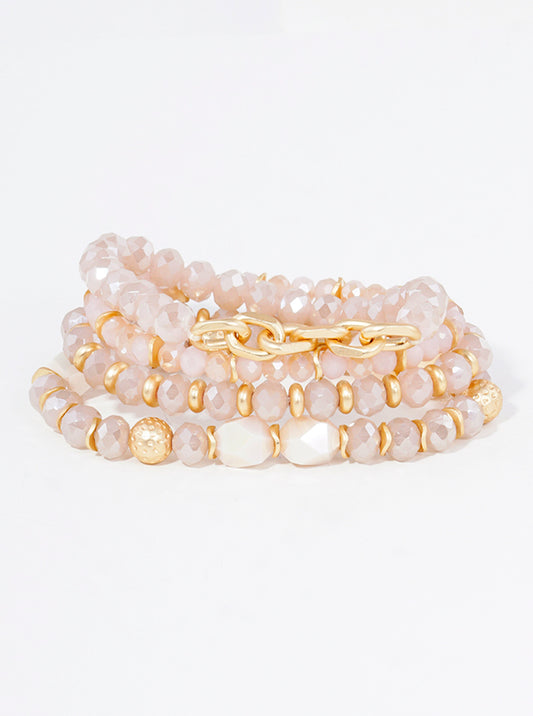 Set Of 4 Faceted Glass Beads Link Chain Stackable Stretch Bracelet