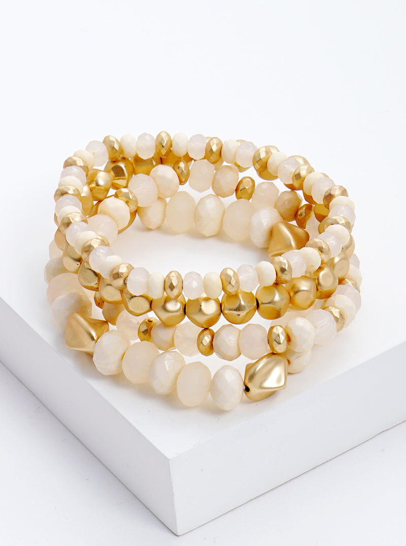 Set Of 4 Glass And Copper Plated Bead Stackable Stretch Bracelet