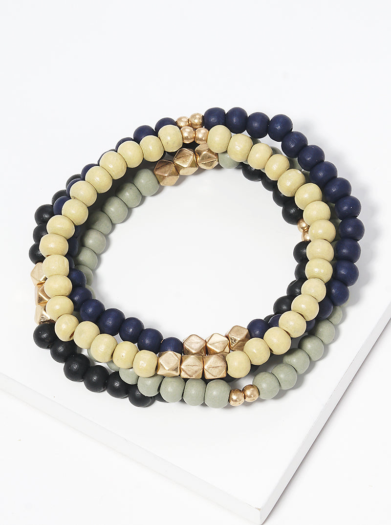 Set Of 4 Wood Bead Stretch Stackable Bracelet