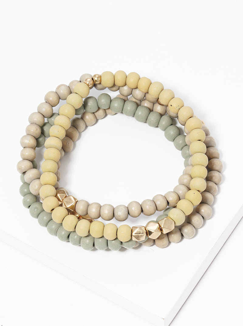 Set Of 4 Wood Bead Stretch Stackable Bracelet