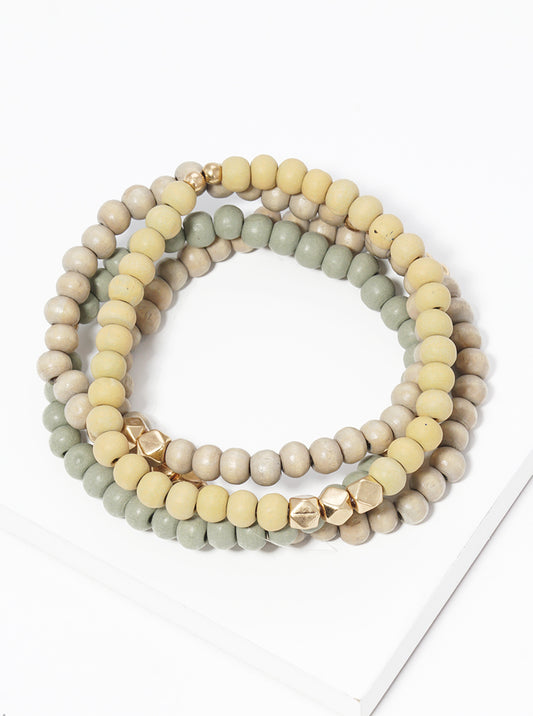 Set Of 4 Wood Bead Stretch Stackable Bracelet