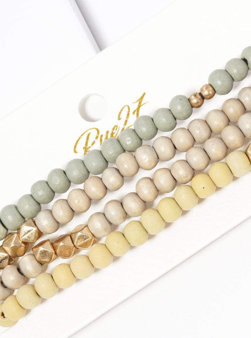 Set Of 4 Wood Bead Stretch Stackable Bracelet