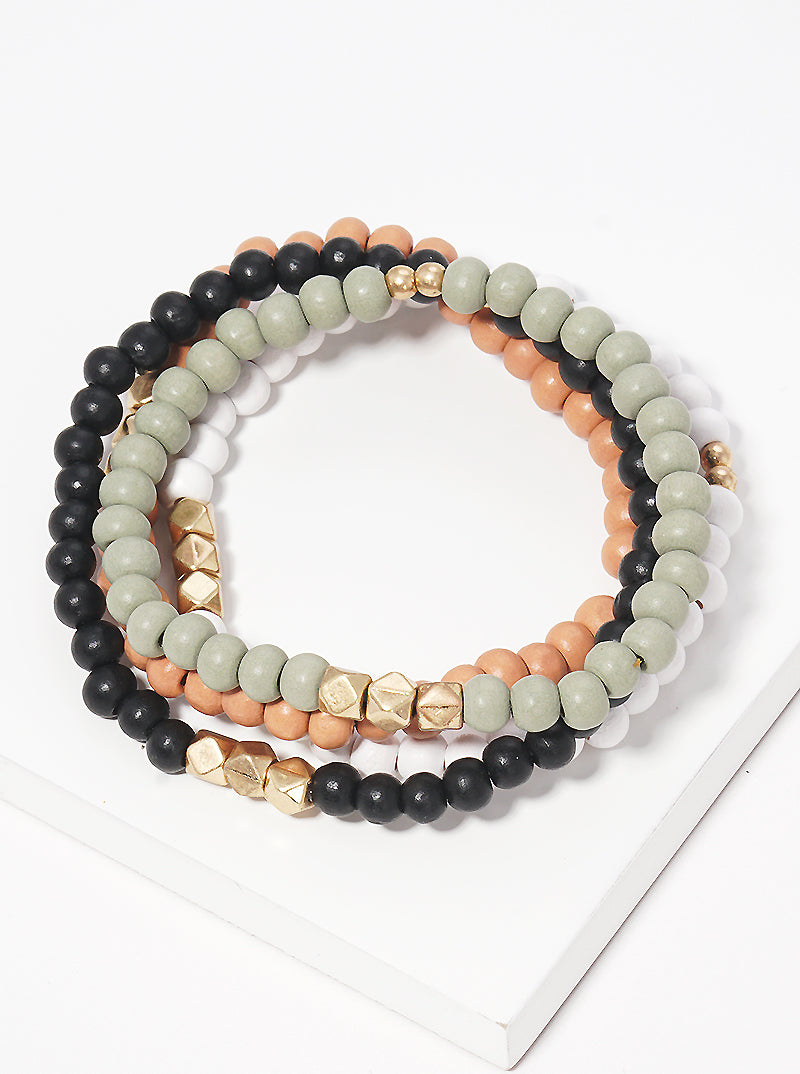 Set Of 4 Wood Bead Stretch Stackable Bracelet