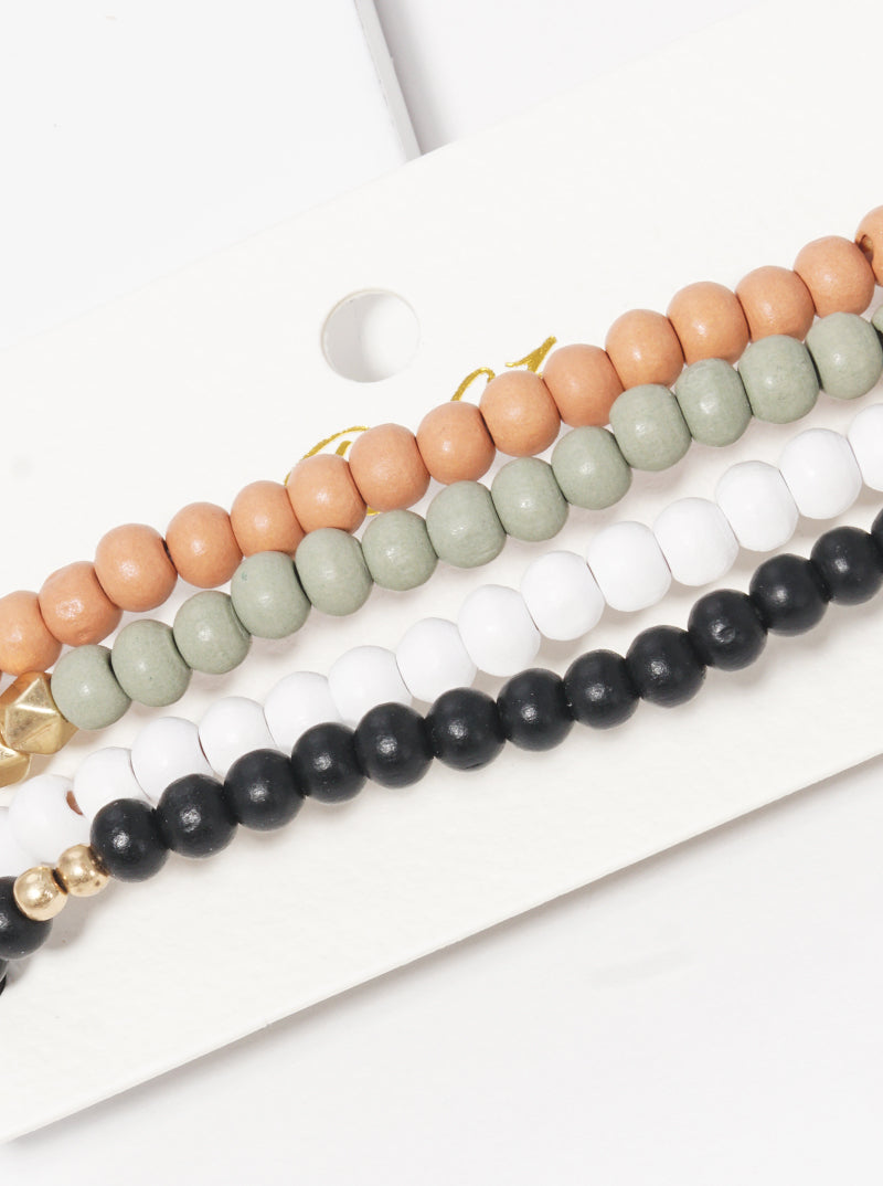 Set Of 4 Wood Bead Stretch Stackable Bracelet