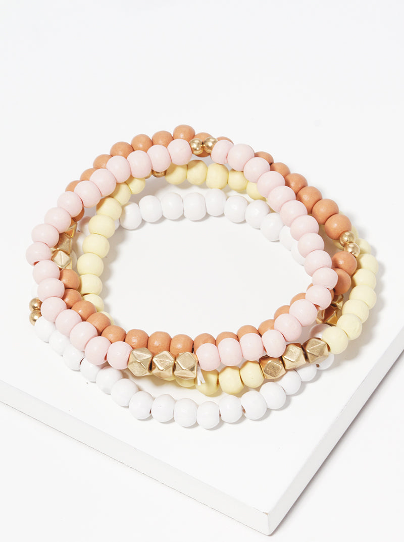 Set Of 4 Wood Bead Stretch Stackable Bracelet