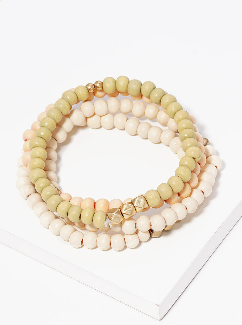 Set Of 4 Wood Bead Stretch Stackable Bracelet