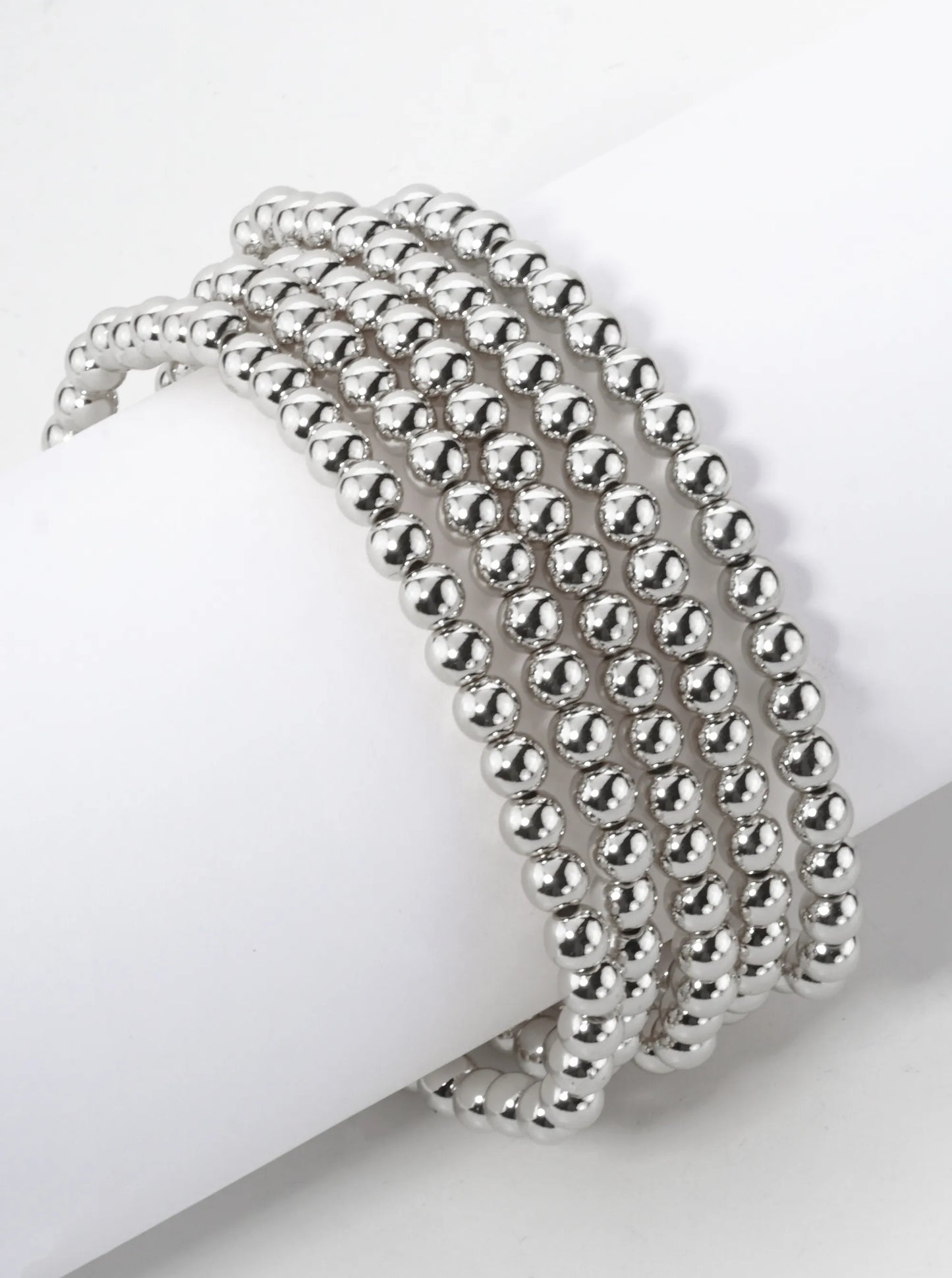 Set Of 5 4mm Metallic Beads Stackable Stretch Bracelet