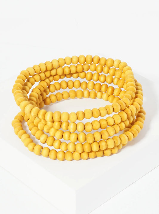 Set Of 5 5mm Wood Beaded Stackable Stretch Bracelet