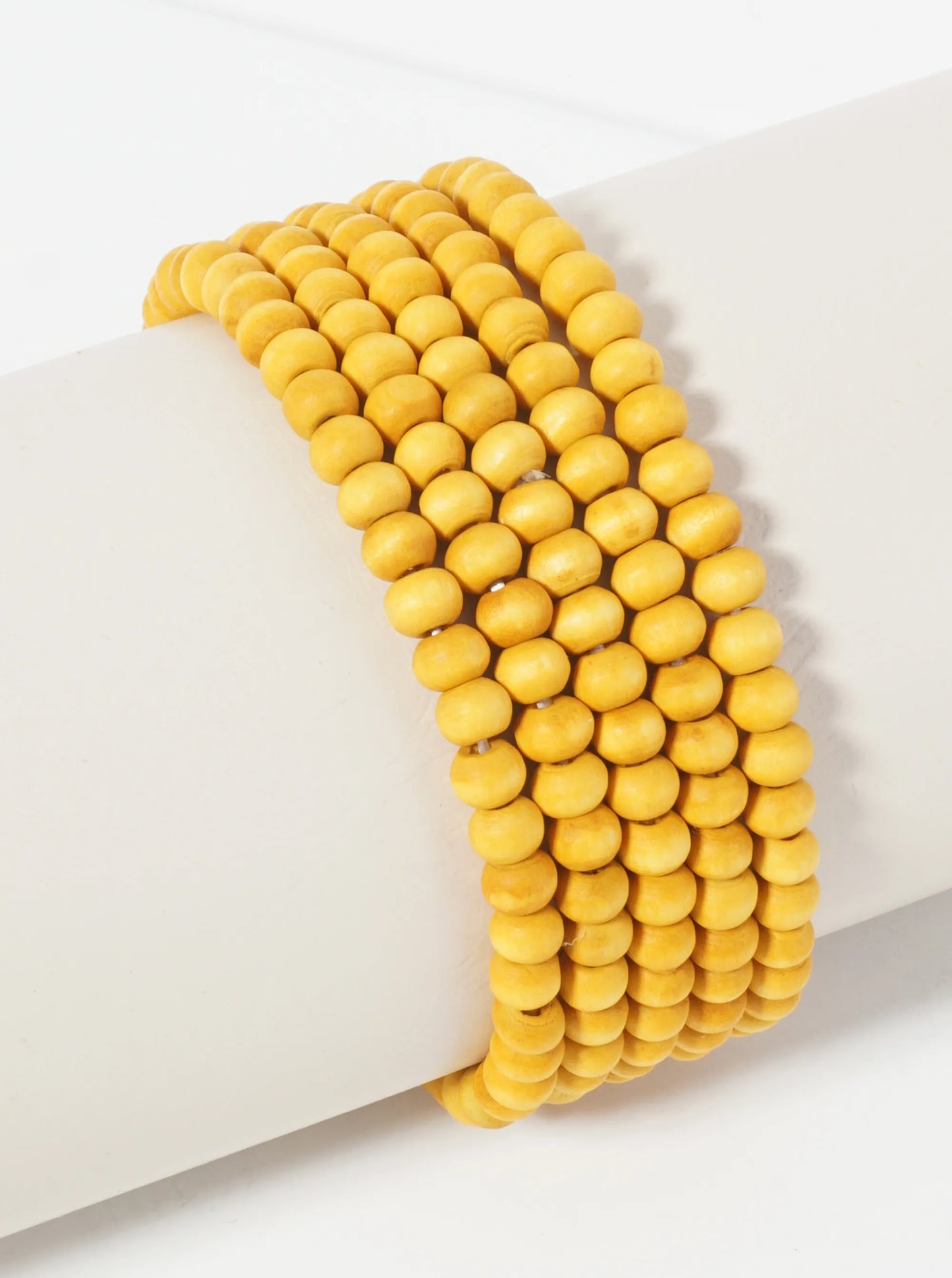 Set Of 5 5mm Wood Beaded Stackable Stretch Bracelet