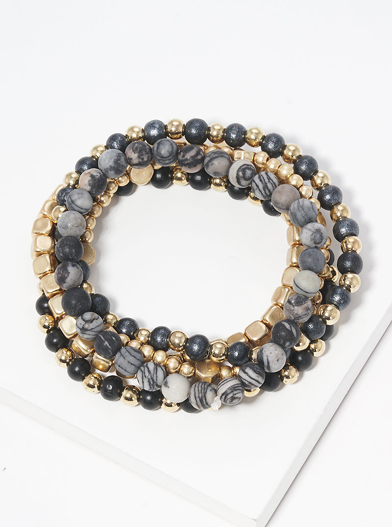 Set Of 5 Multi Beaded Stackable Stretch Bracelet