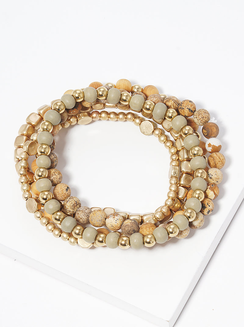 Set Of 5 Multi Beaded Stackable Stretch Bracelet