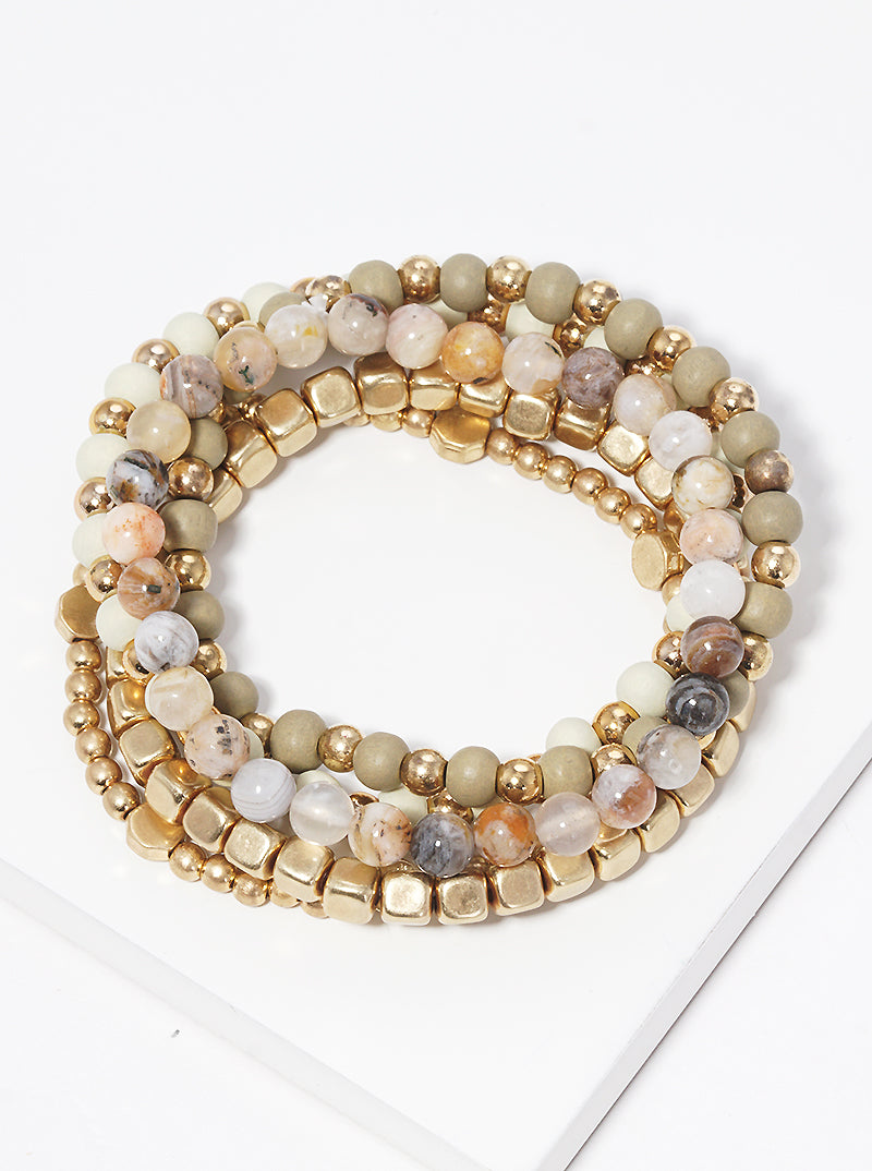 Set Of 5 Multi Beaded Stackable Stretch Bracelet