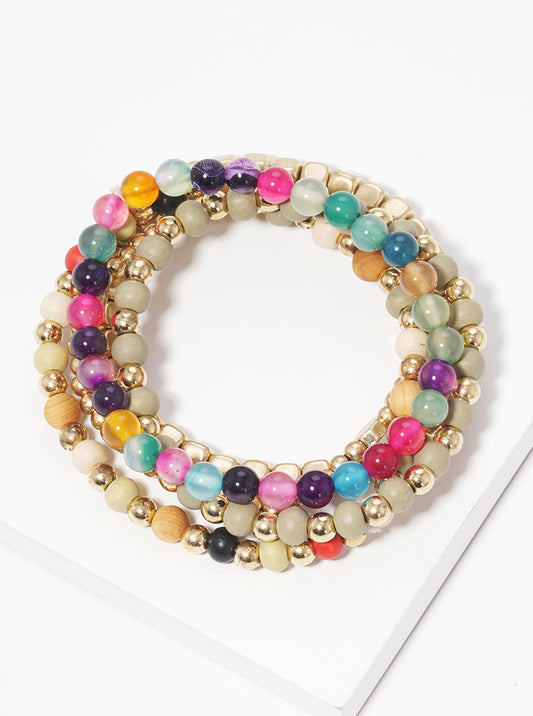 Set Of 5 Multi Beaded Stackable Stretch Bracelet