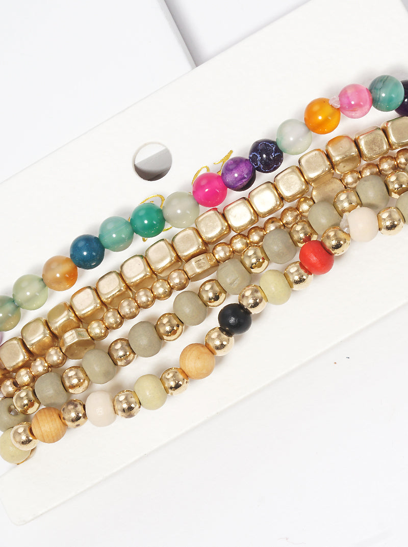 Set Of 5 Multi Beaded Stackable Stretch Bracelet