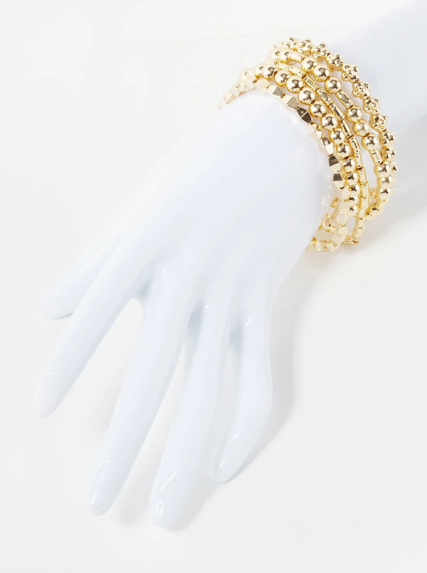Set Of 5 Multi Shape Metallic Beads Stackable Stretch Bracelet