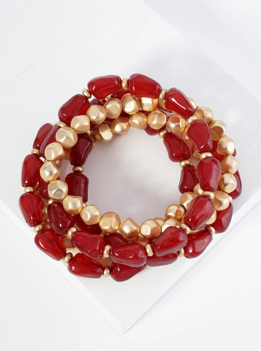 Set Of 5 Organic Shaped Glass Beads Stackable Stretch Bracelet