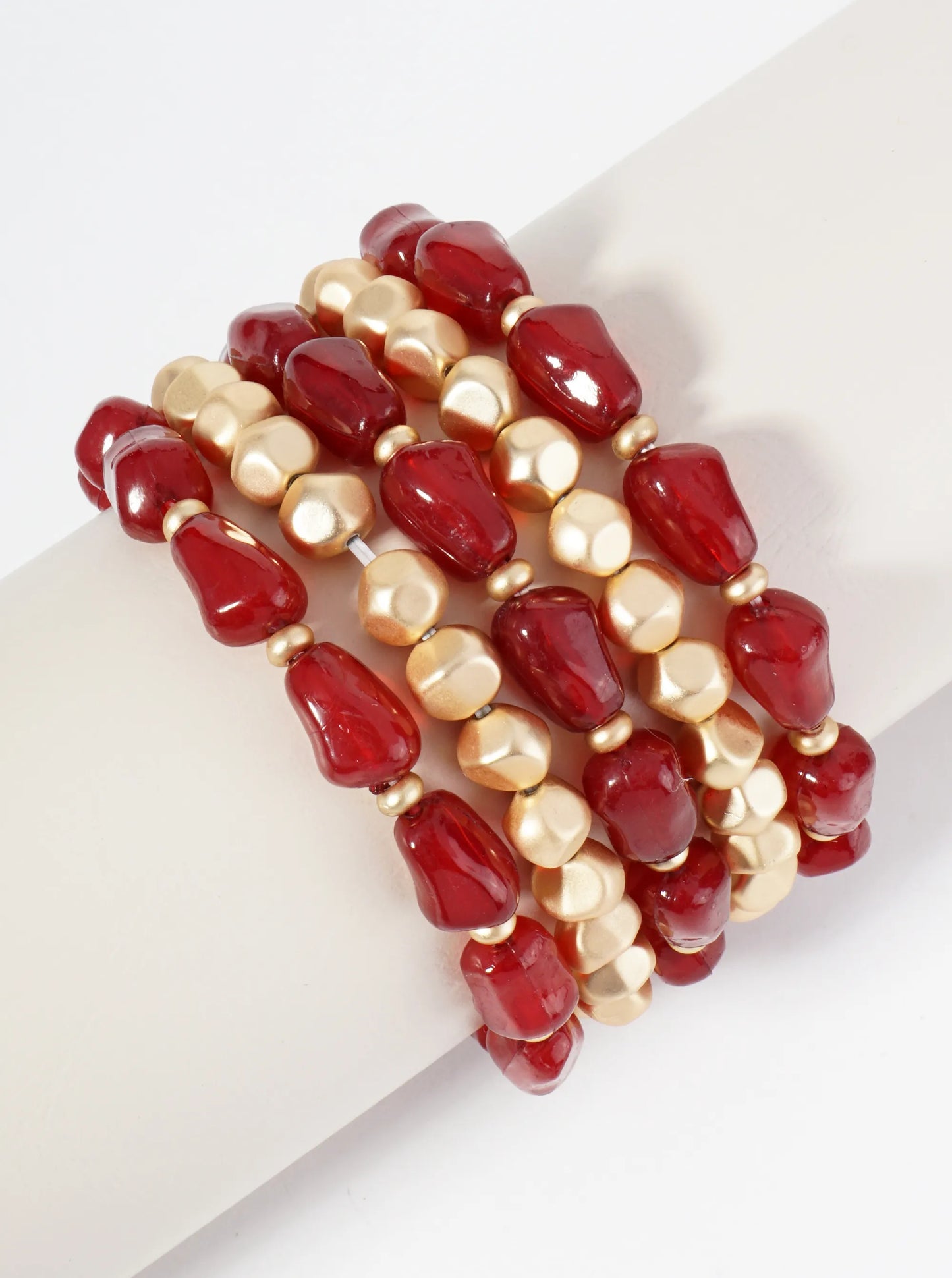 Set Of 5 Organic Shaped Glass Beads Stackable Stretch Bracelet