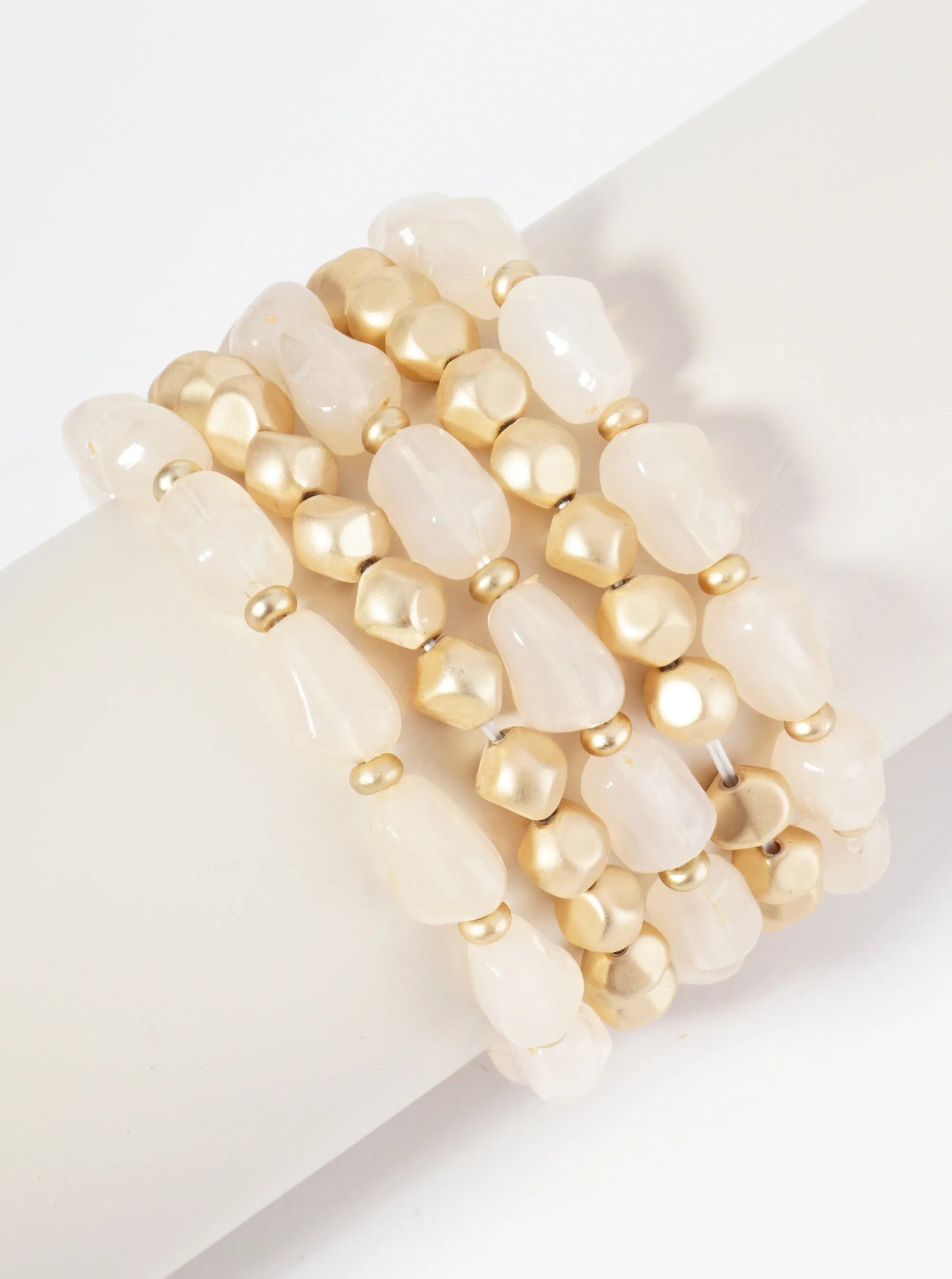 Set Of 5 Organic Shaped Glass Beads Stackable Stretch Bracelet