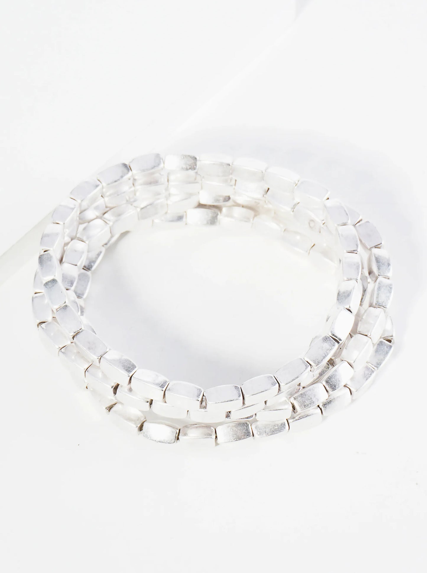 Set Of 5 Rectangle Metallic Beads Stackable Stretch Bracelet