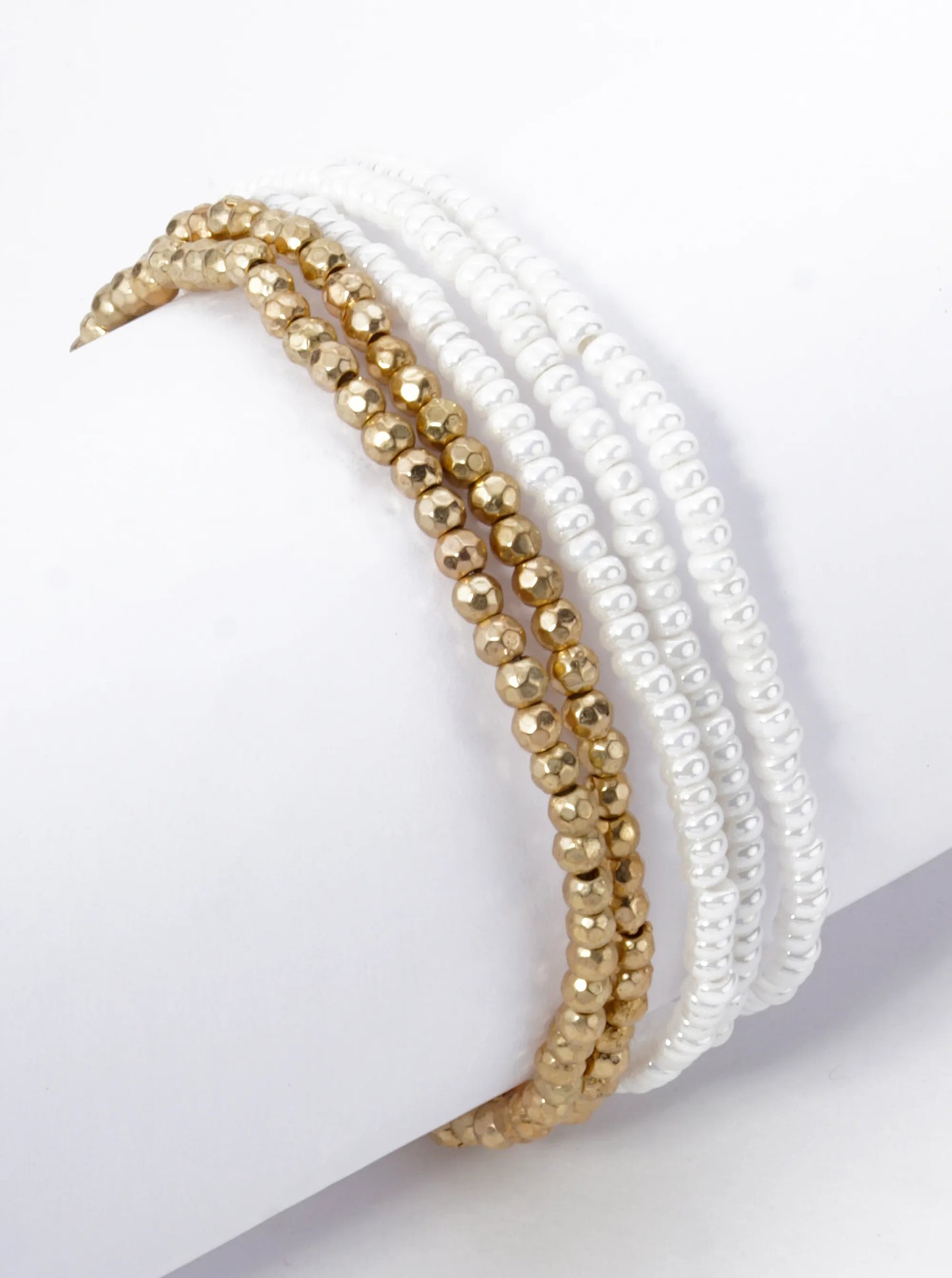Set Of 5 Tiny Glass And Metallic Beaded Stretch Stackable Bracelet