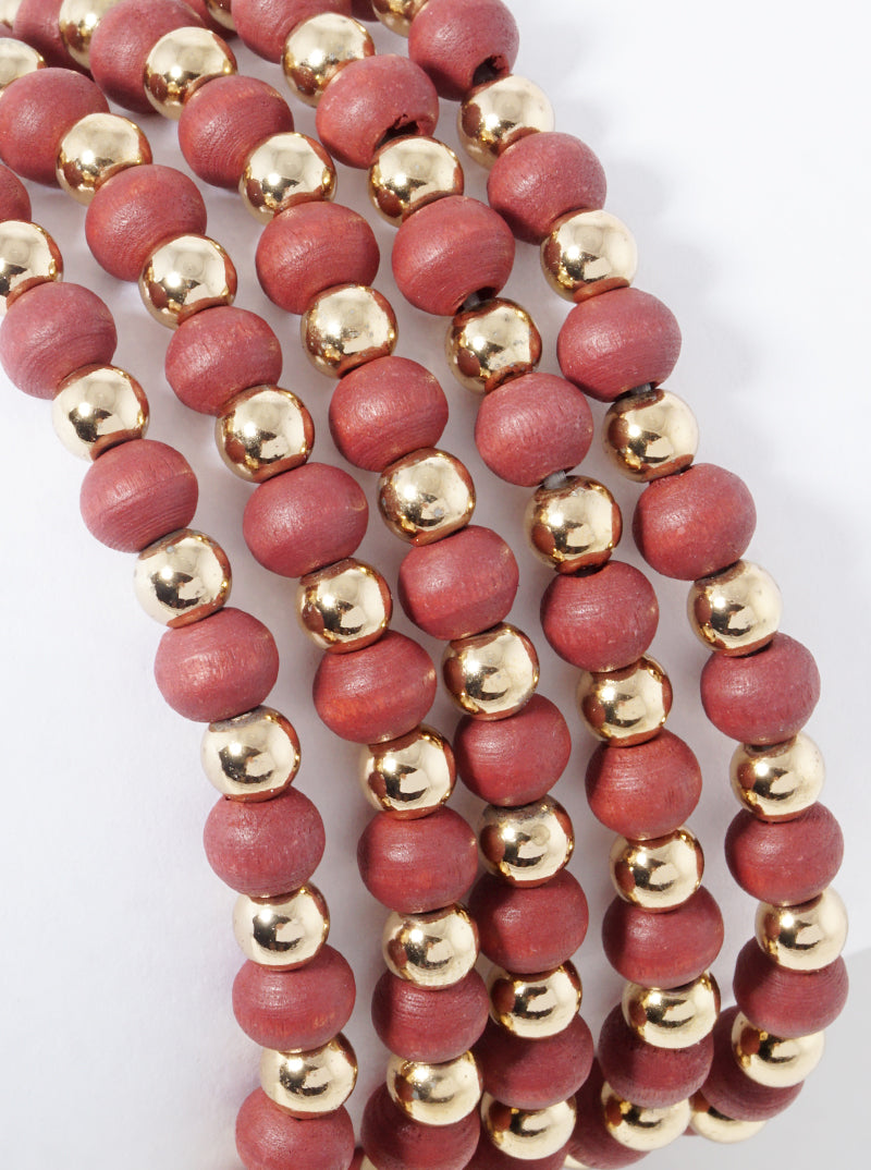 Set Of 5 Wood Beads Stackable Stretch Bracelet