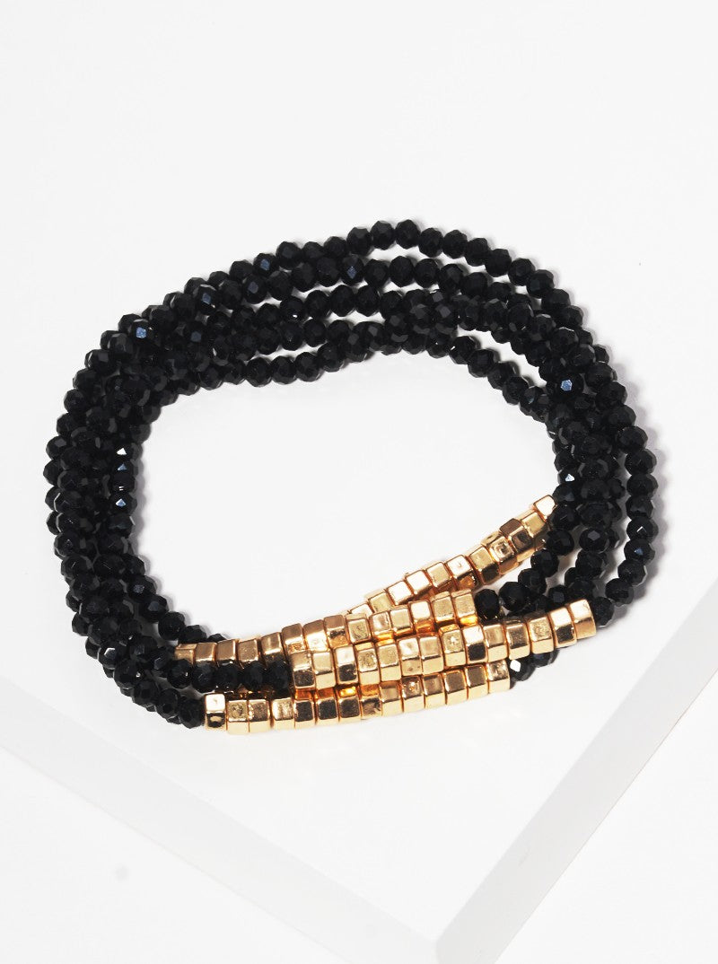 Set Of 5 Faceted Glass Bead Stretch Stackable Bracelet