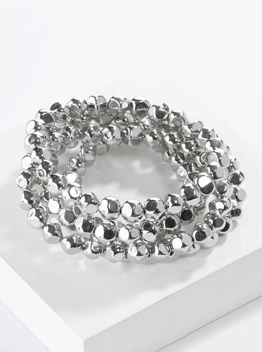 Set Of 5 Metallic Bead Stackable Stretch Bracelet
