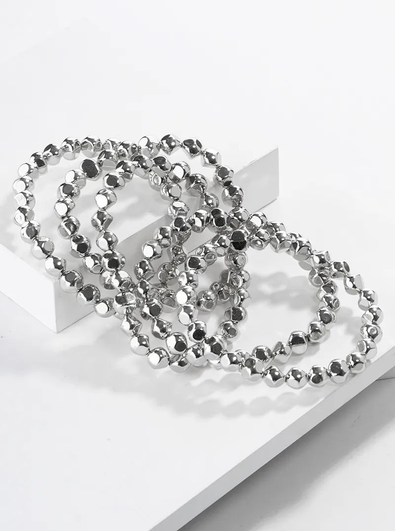 Set Of 5 Metallic Bead Stackable Stretch Bracelet