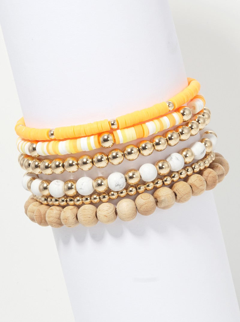 Set Of 6 Multi Bead Stackable Stretch Bracelet